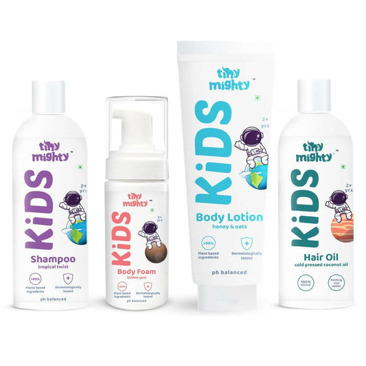 Tiny Mighty Kids Shampoo, Body Lotion, Foam Wash & Hair Oil Combo