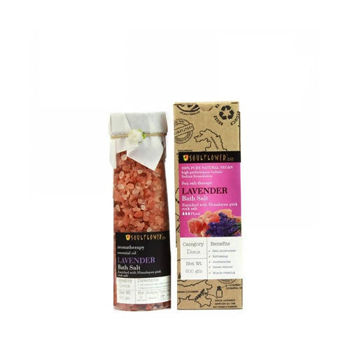 Soulflower Aromatherapy Essential Oil Lavender Bath Salt Enriched With Himalayan Pink Rock Salt - DrMediCart