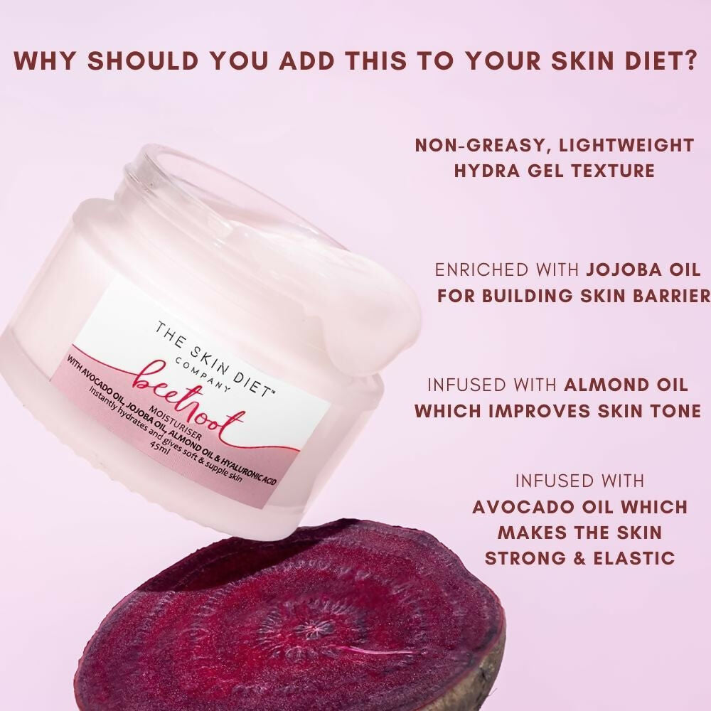 The Skin Diet Company Beetroot Moisturiser Lightweight, Non-Greasy - Dry/Oily Skin + Hyaluronic Acid