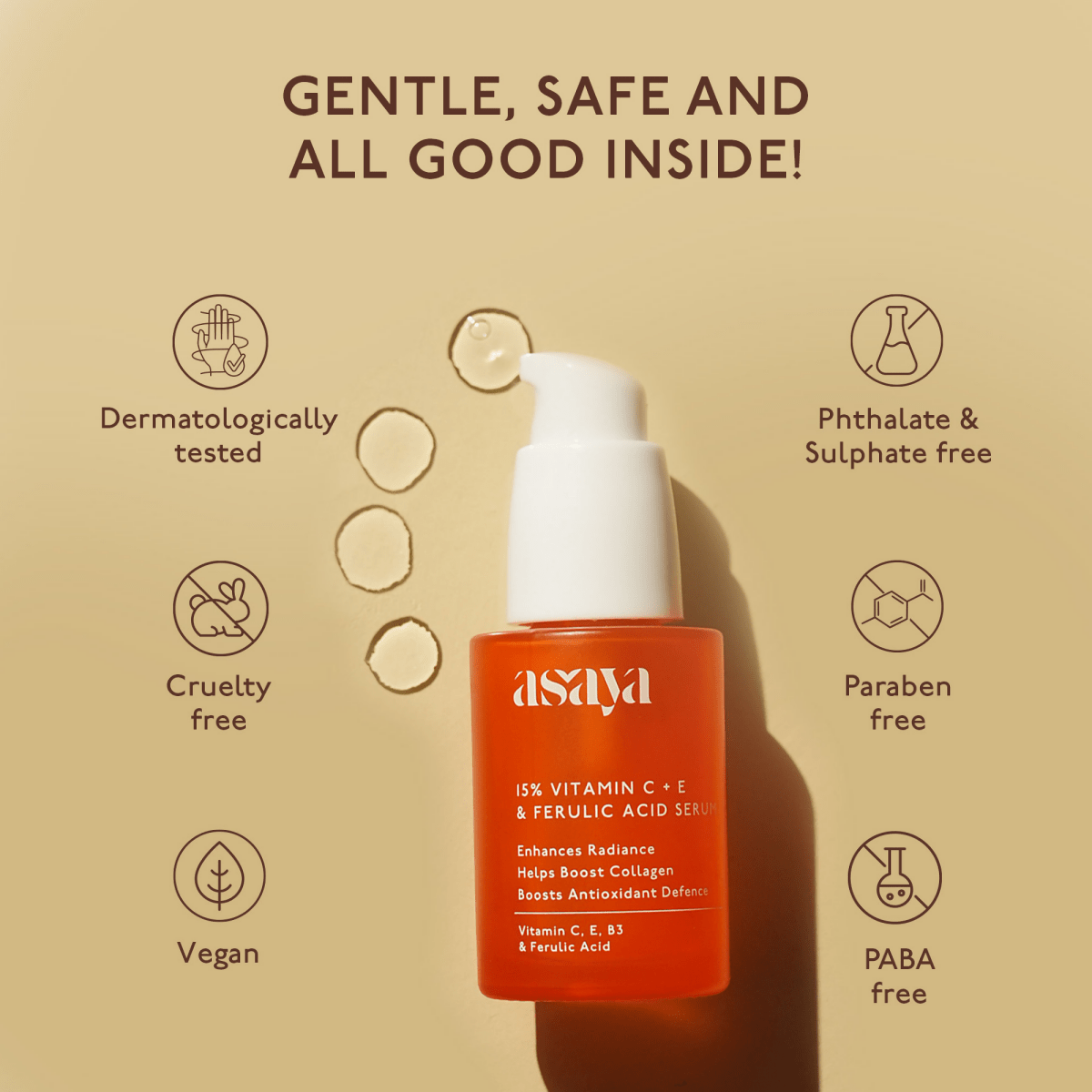 Asaya 15% Vitamin C + E Serum For Face With Ferulic Acid Brightening Serum & Skin Collagen Booster