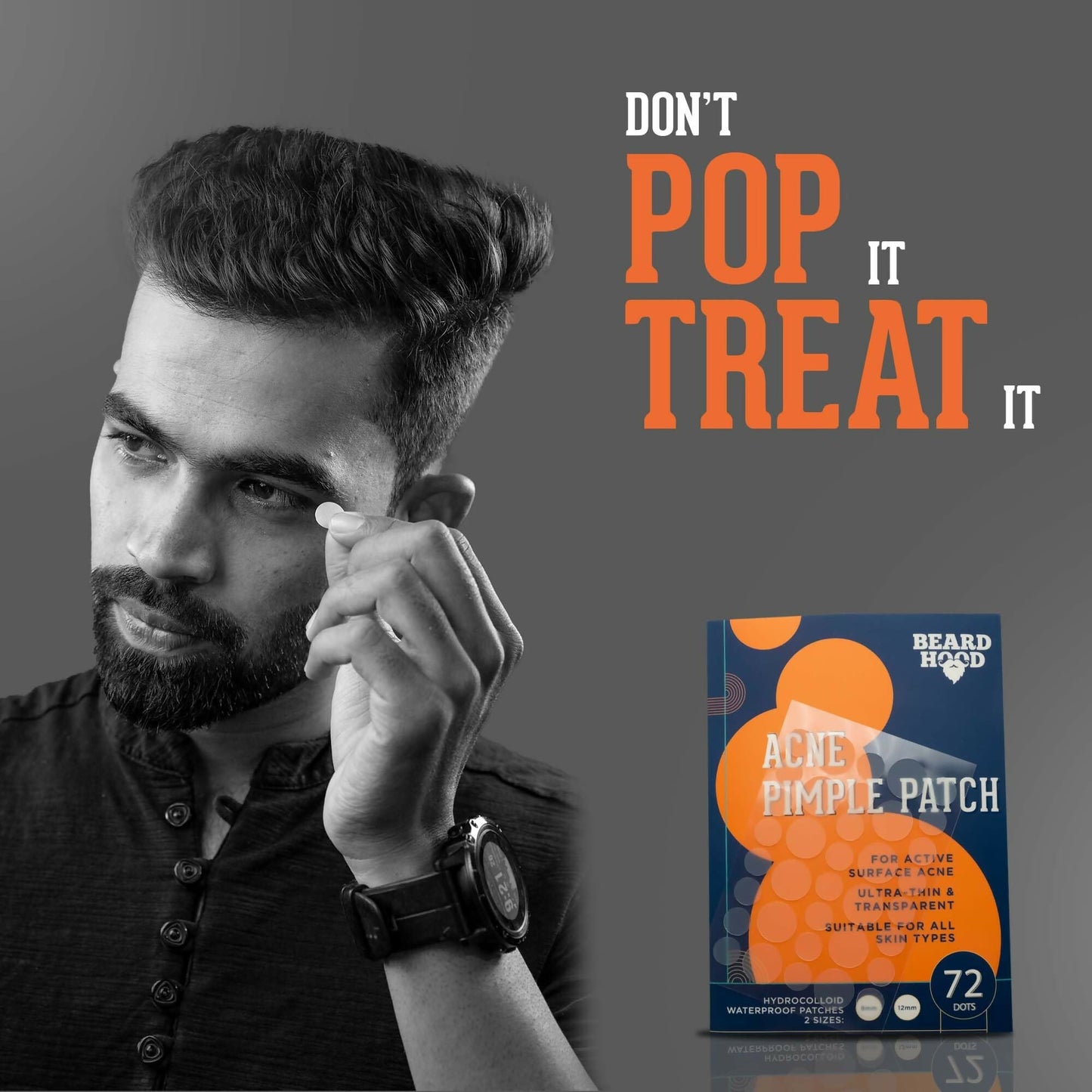 Beardhood Acne Pimple Patch Hydrocolloid Waterproof Patches For Active Surface Acne, Absorbs Pimple Overnight