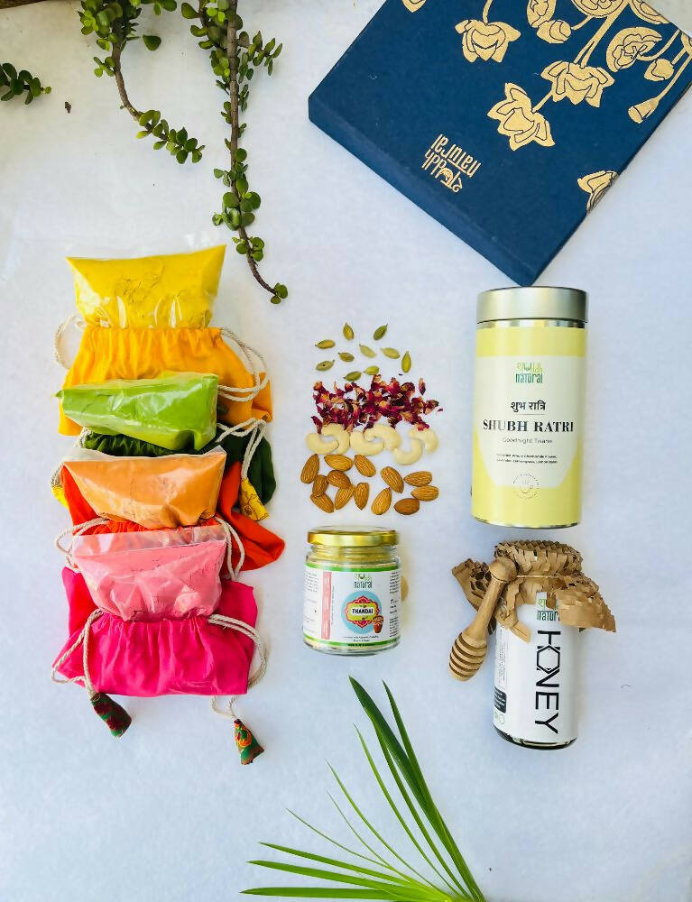 Shuddh Natural Ubtan based Herbal Gulal | Ayurvedic Thandai Powder |Floral Tisane |Natural Honey | Holi Gift Hamper