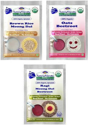 TummyFriendly Foods Stage2 Sprouted Porridge Mixes Trial Combo for 6 Months - Sprouted Ragi & Brown Rice, Oats, Dal & Vegetable