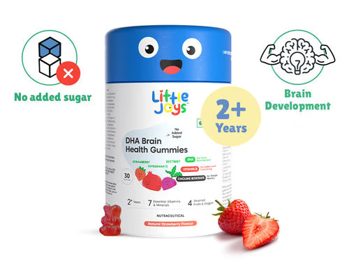 Little Joys DHA Brain Health Gummies for Kids (2-6 yrs)-No Added Sugar|Strawberry Flavor
