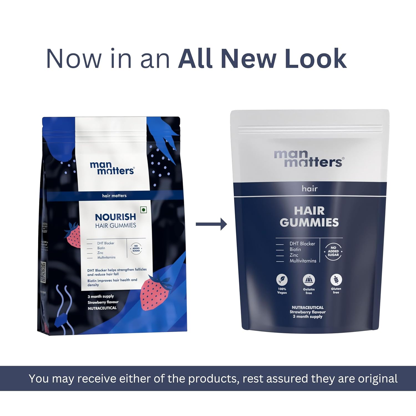 Man Matters Biotin Nourish Hair Gummies With Multivitamins (Sugar Free) - Strawberry Flavor With Zinc & Multivitamins