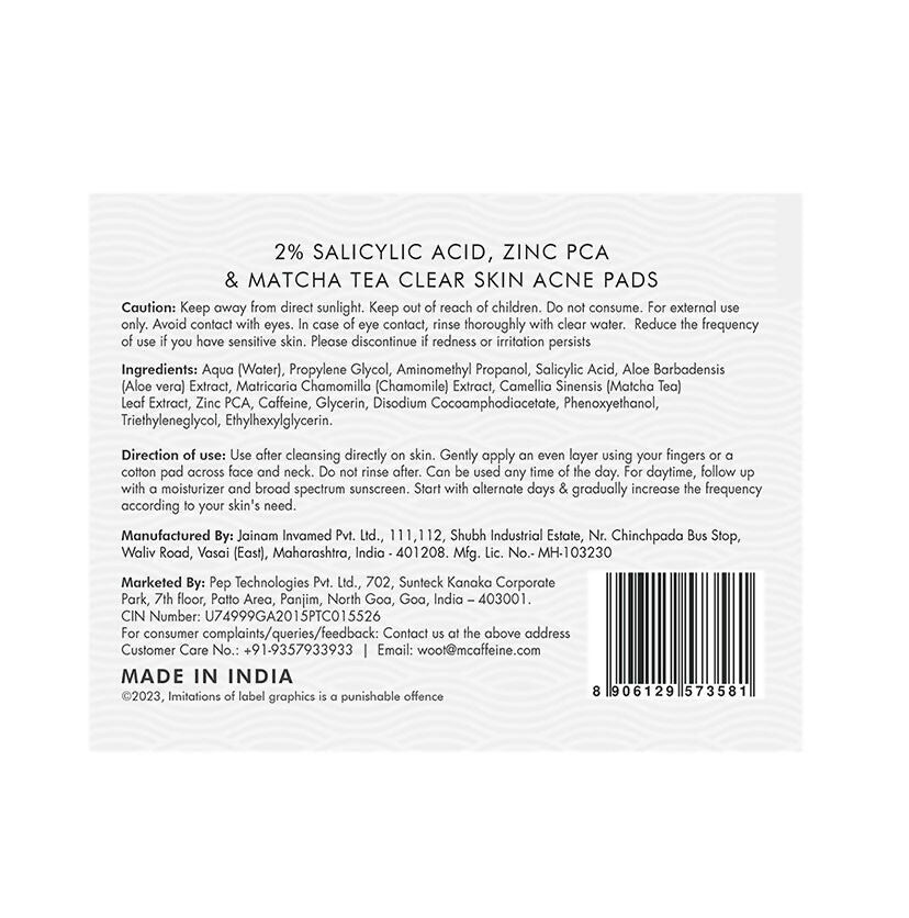 mCaffeine 2% Salicylic Acid Serum Clear Skin Acne Pads - Acne & Oil Control with Matcha Tea