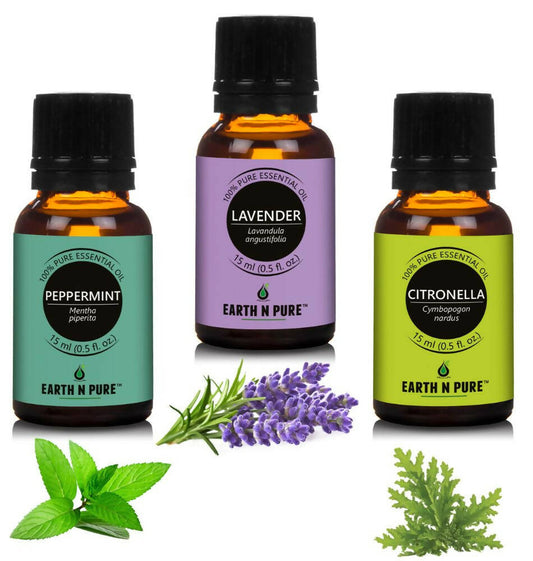 Earth N Pure Essential Oils (Lavender, Peppermint & Citronella) Combo