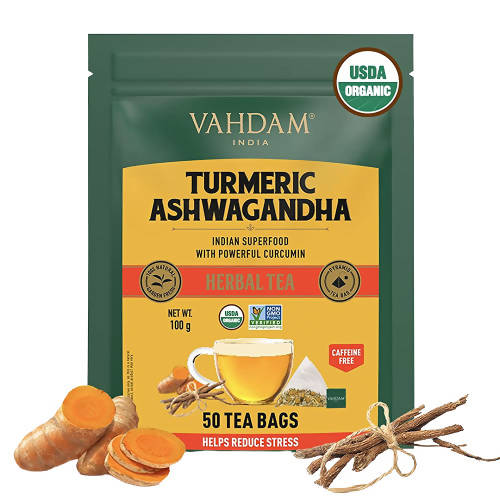 Buy Vahdam Turmeric Ashwagandha Herbal Tea Bags from DrMediCart, Ship from India to USA