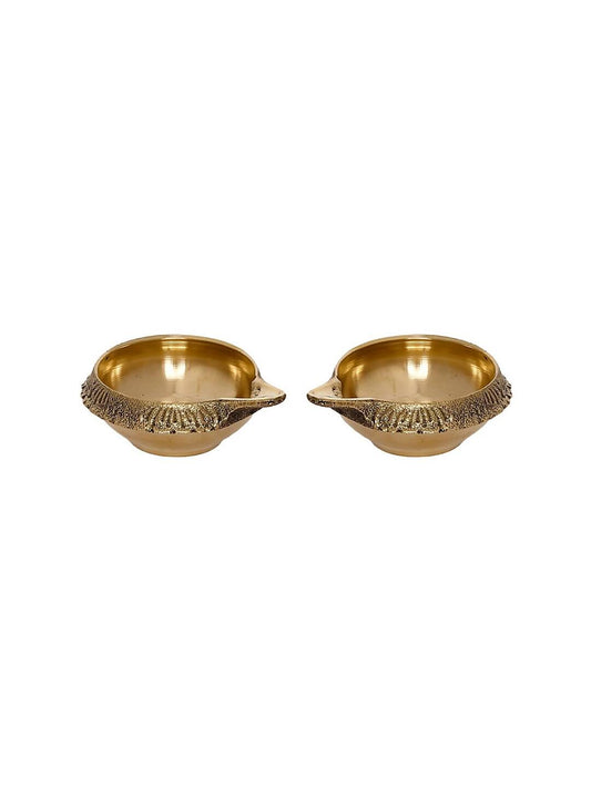 eCraftIndia Set of 2 Gold -Toned Auspicious Handcrafted Brass Diya