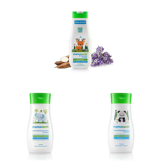 Mamaearth Dusting Powder & Gentle Cleansing Shampoo & Daily Moisturizing Lotion