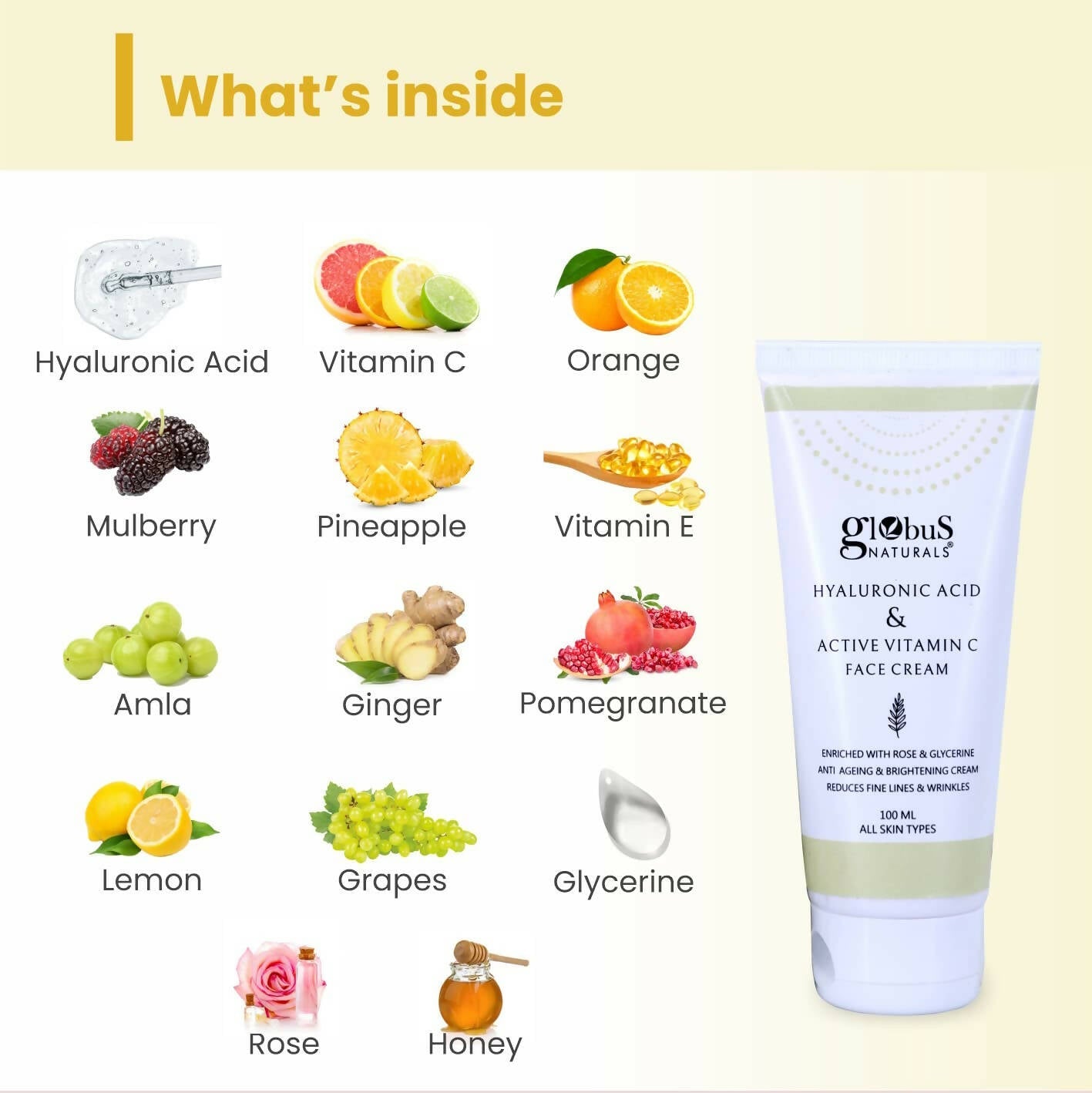 Globus Naturals Hyaluronic Acid & Vitamin C Anti Ageing Face Cream