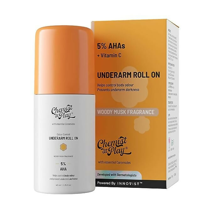 Chemist at Play UnderArm Roll On Woody Musk, Prevents Body Odour, Brightens Skin & Exfoliates Underarm
