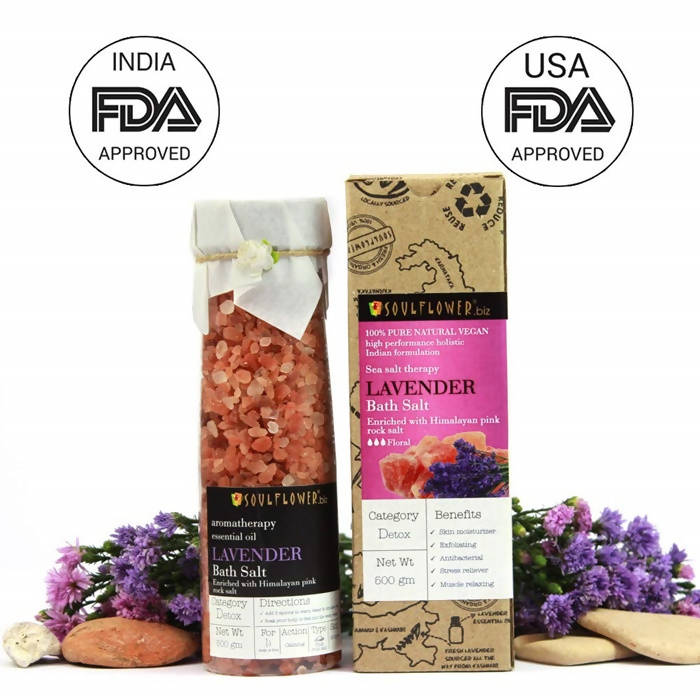 Soulflower Aromatherapy Essential Oil Lavender Bath Salt Enriched With Himalayan Pink Rock Salt - DrMediCart