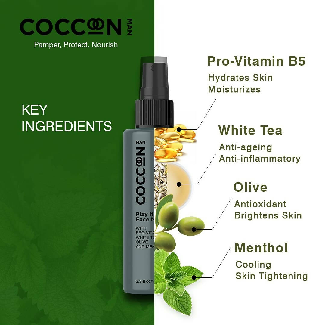 Coccoon Play It Cool Face Mist With Pro-Vitamin B5, White Tea, Olive & Menthol