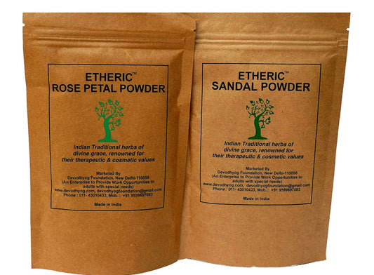 Etheric Sandal & Rose Powder Combo for Skin Glow, Whitening, Tighter & Wrinkle Free