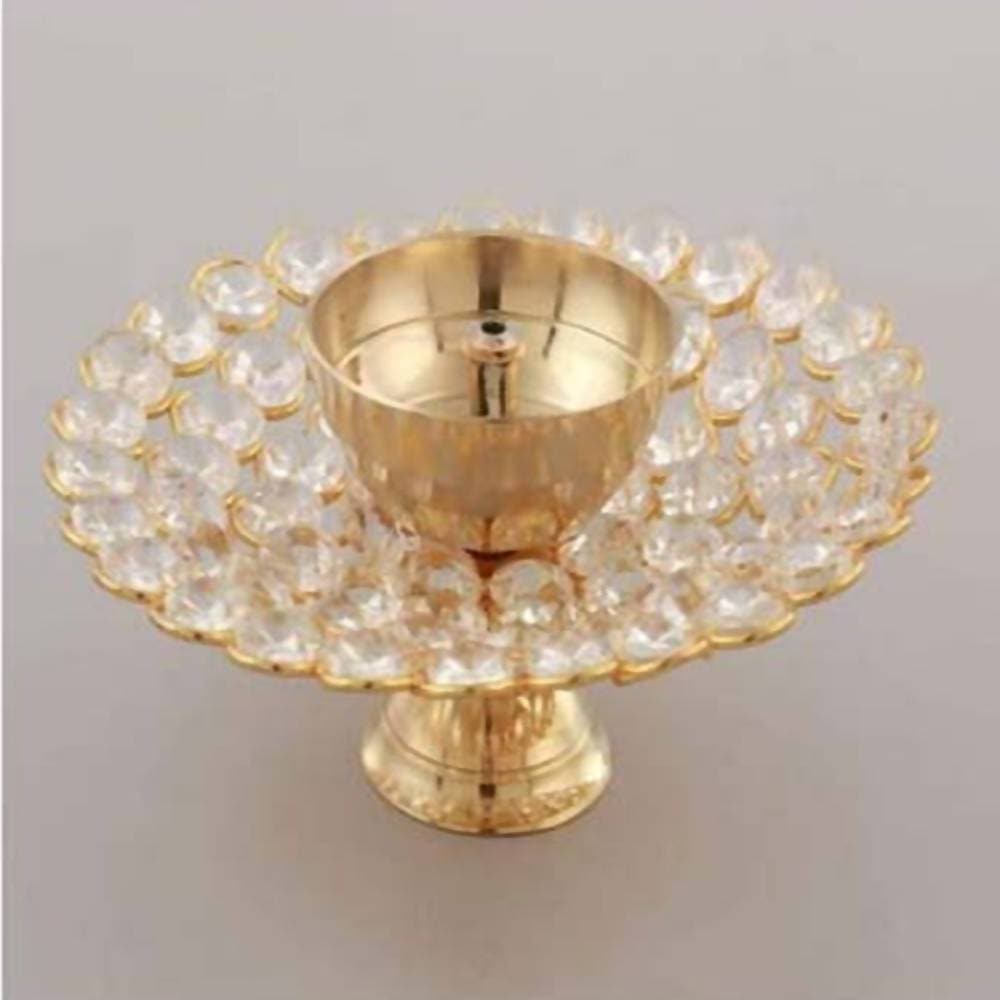 Puja N Pujari Brass Crystal Lotus Akand Diya - Drmedicart