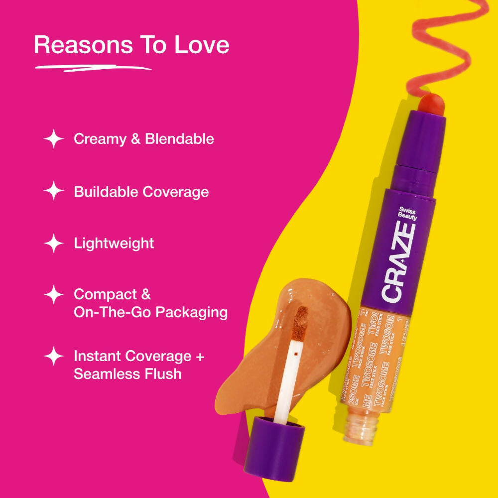 Swiss Beauty Craze Twosome Face Stick 2-In-1 Beauty Wand Concealer and Blush - 4 Deep - Pink