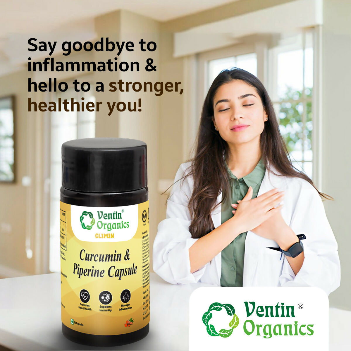 Ventin Organics Climin Curcumin with Piperine Capsules