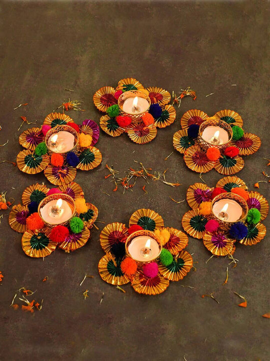Tied Ribbons Multi Set of 6 Diwali Decoartion Flower Tealight Candle Holder