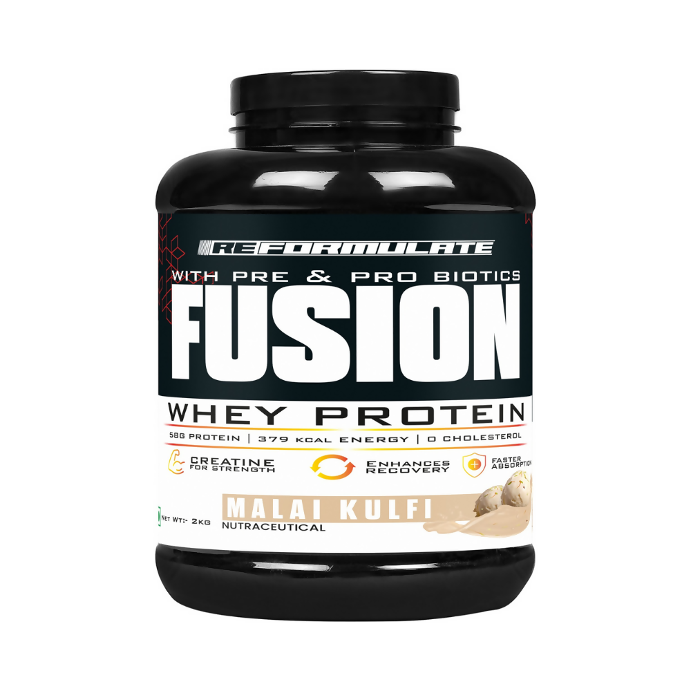 Reformulate Fusion Whey Protein With Pre & Pro Biotics I Muscle Growth I 58G Protein | 379 Kcal Energy - Malai Kulfi