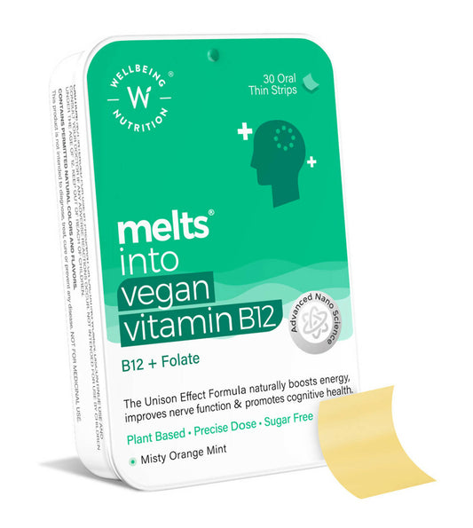 Wellbeing Nutrition Melts Vegan Vitamin B12 Thin Strips-Misty Orange Mint Flavor