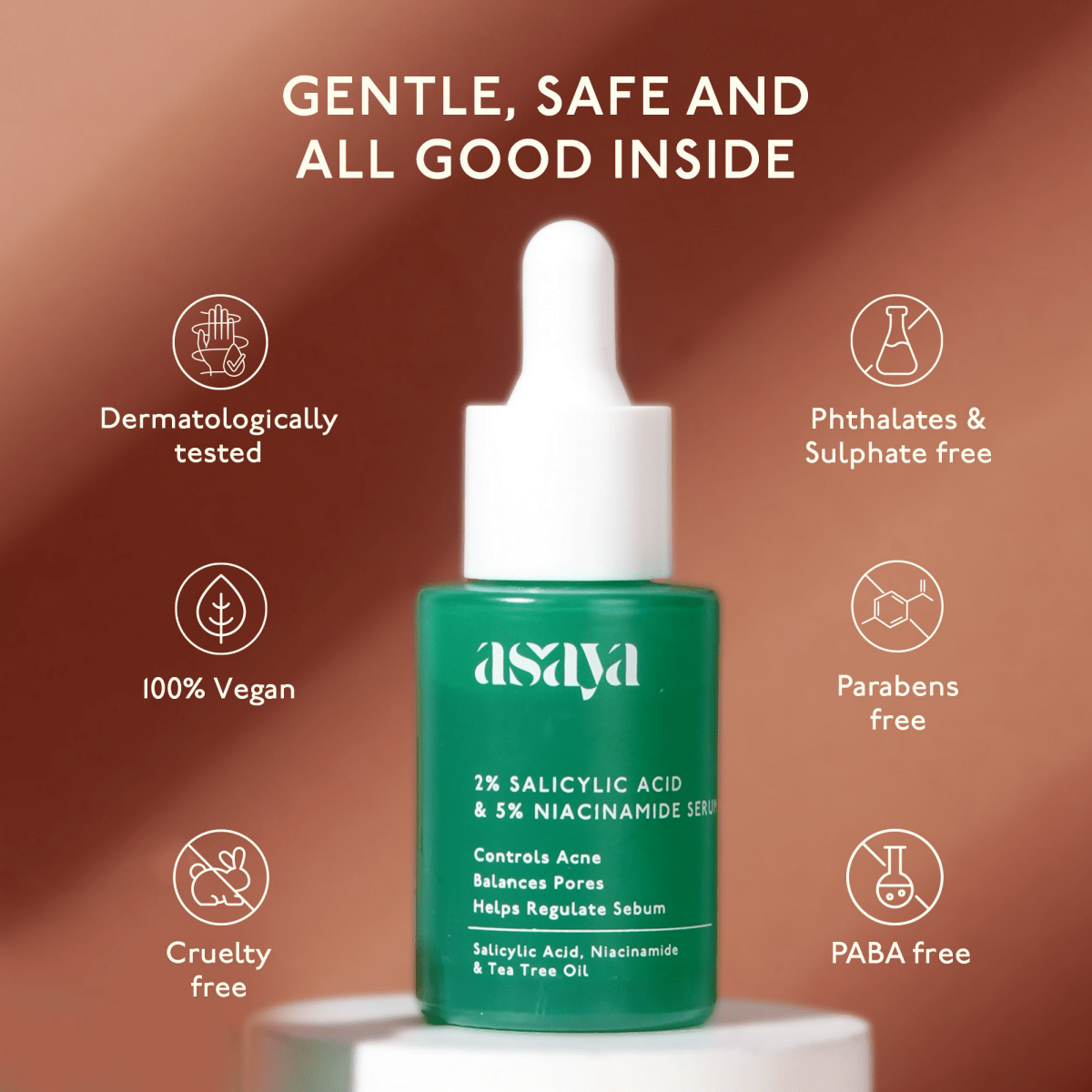 Asaya 2% Salicylic Acid Face Serum For Active Acne & Sebum Control With 5% Niacinamide & Tea Tree Oil