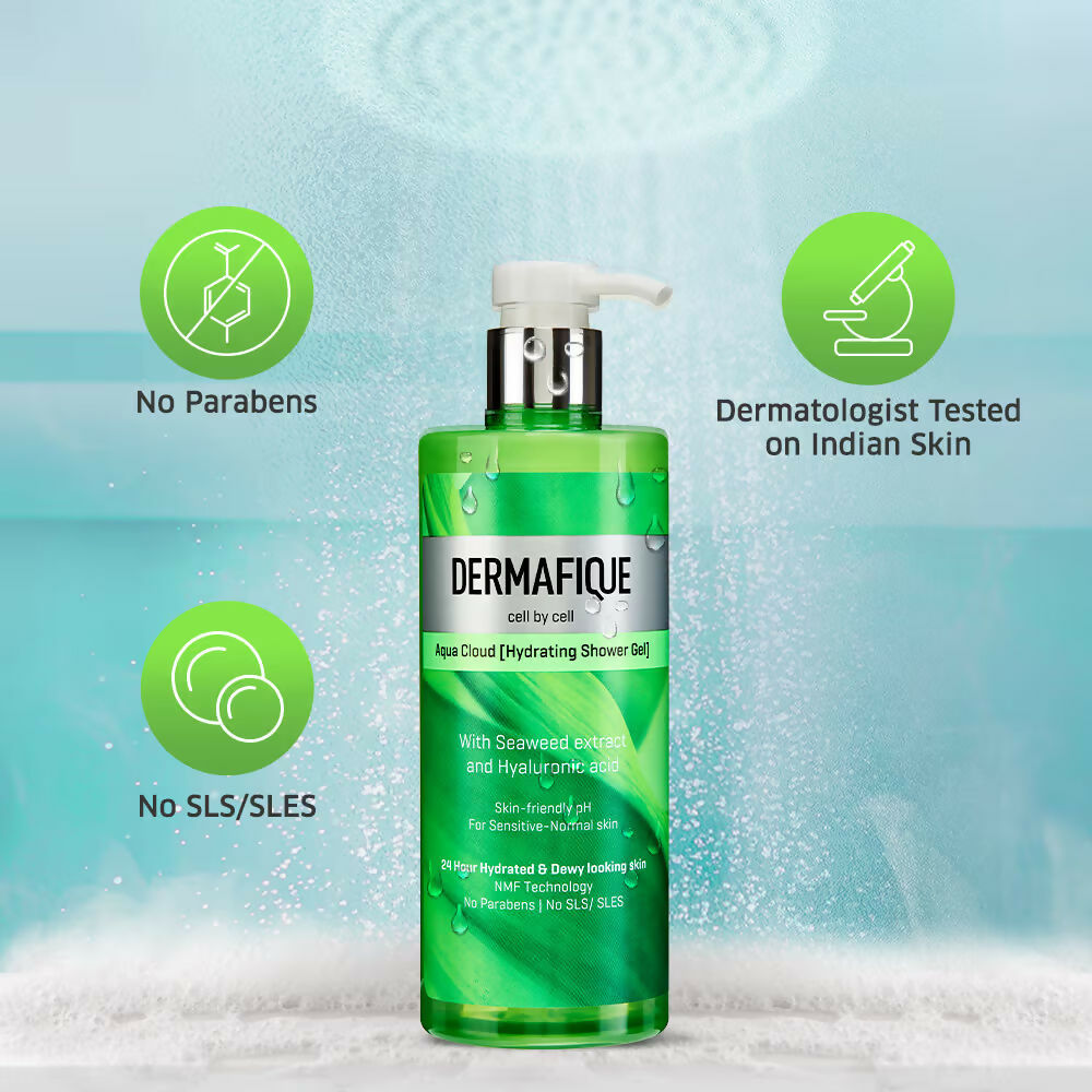 Dermafique Aqua Cloud Hydrating Shower Gel - Hyaluronic Acid, 24 hrs Hydration & Dewy-looking Skin
