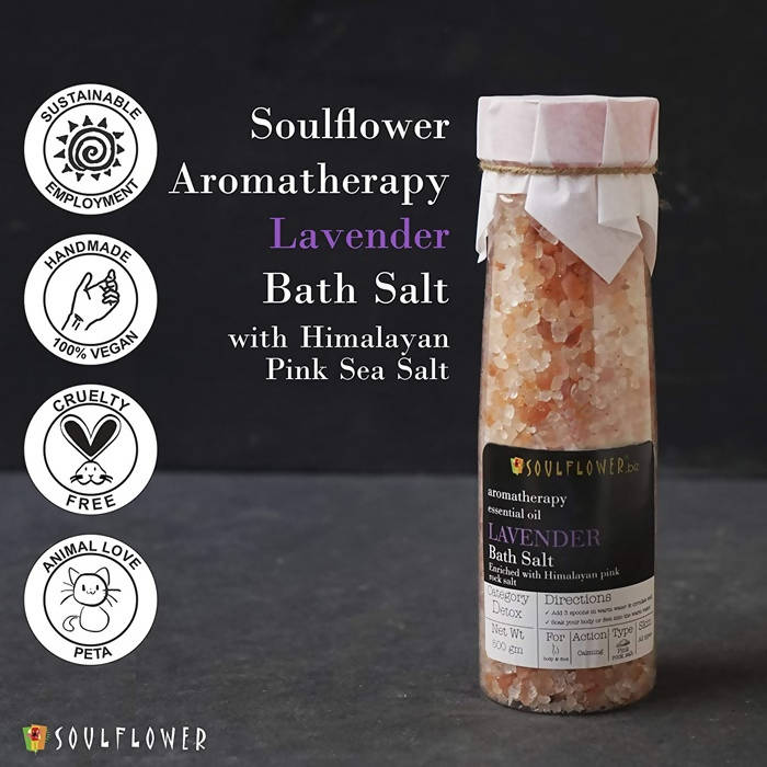 Soulflower Aromatherapy Essential Oil Lavender Bath Salt Enriched With Himalayan Pink Rock Salt - DrMediCart