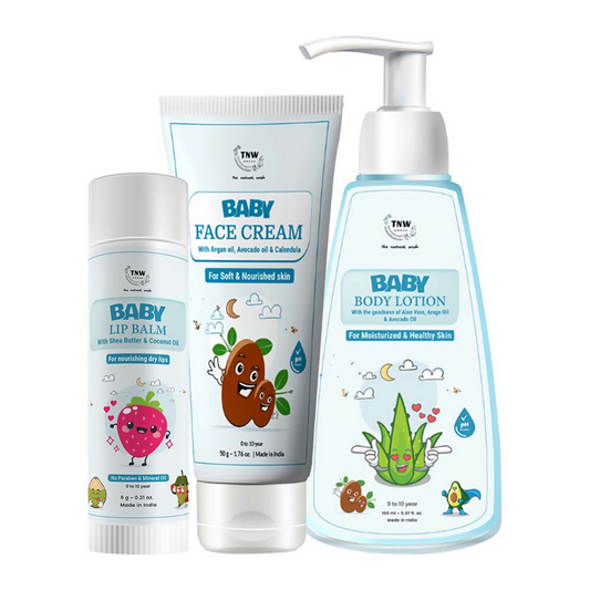 The Natural Wash Baby Lip Balm, Baby Face Cream & Baby Body Lotion For Soft Lips And Skin Combo