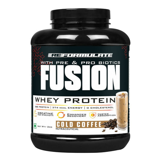 Reformulate Fusion Whey Protein With Pre & Pro Biotics I Muscle Growth I 58G Protein | 379 Kcal Energy - Cold Coffee
