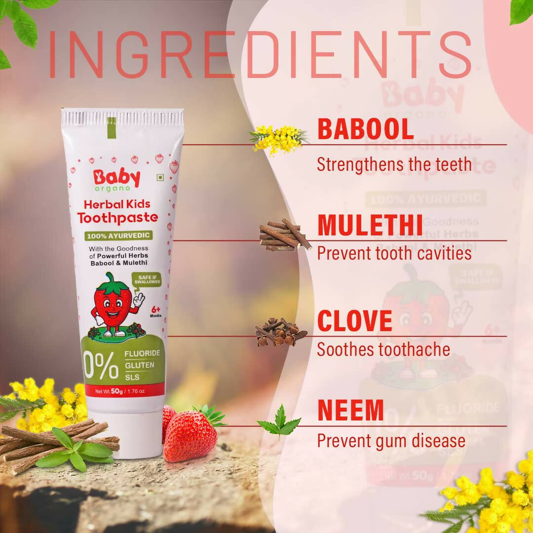 Babyorgano 100% Ayurvedic Herbal Kids Toothpaste - Strawberry Flavor