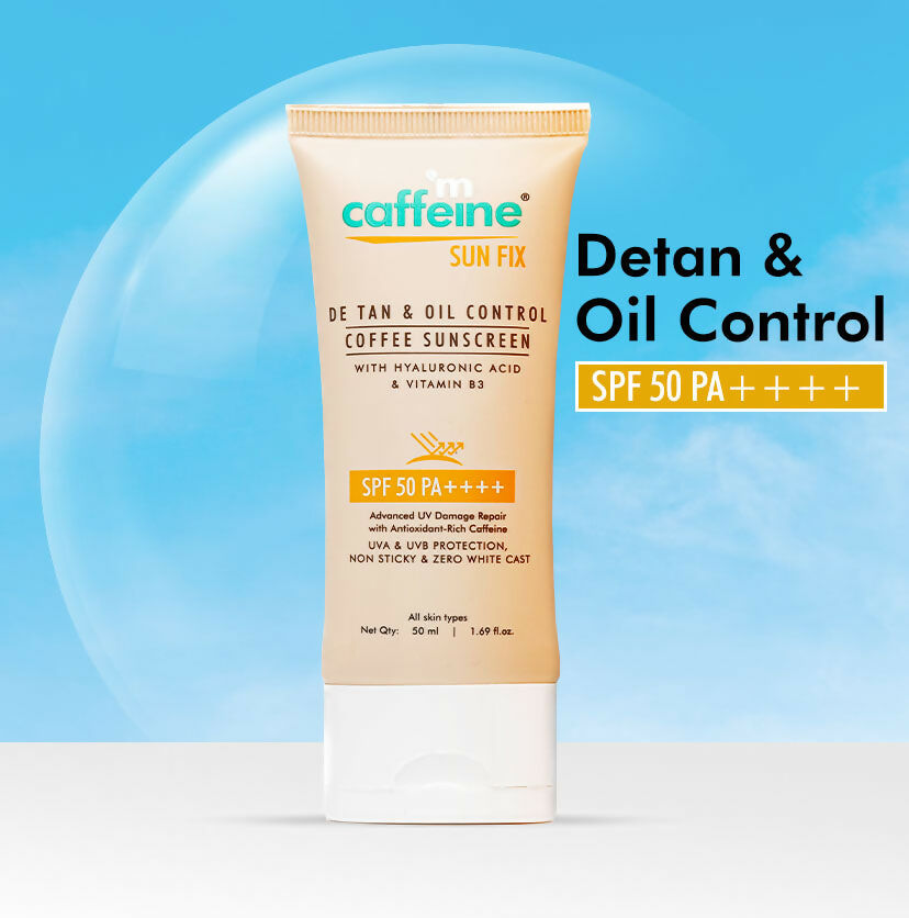 mCaffeine Sun Fix Detan & Oil Control Coffee Sunscreen SPF 50 PA++++, Lightweight & No White Cast