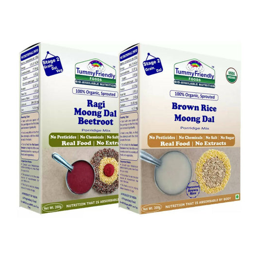 TummyFriendly Foods Certified Stage2 Ragi, Brown Rice Porridge Mixes Combo