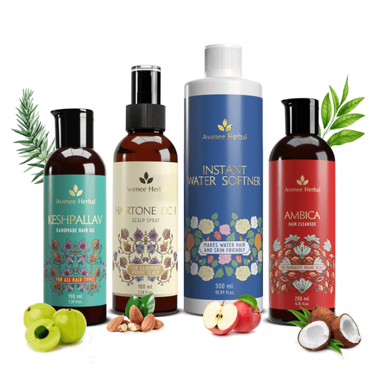 Avimee Herbal Anti Dandruff Kit With Keshpallav Hair Oil & Instant Water Softener, Fights Dandruff & Moisturises Scalp Naturally,