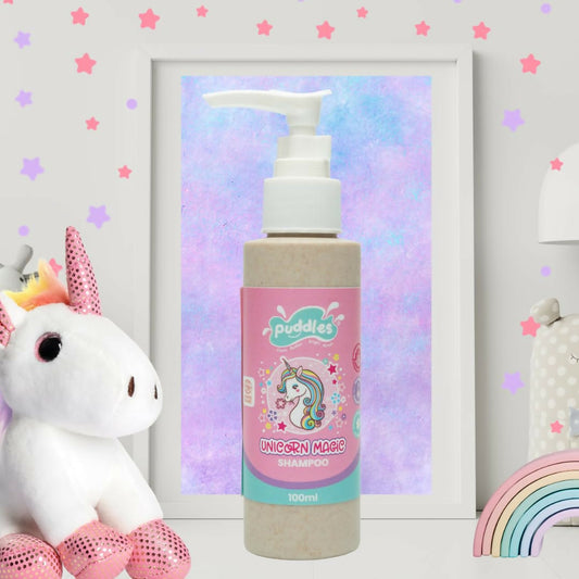 Puddles Organic Playful Shampoo For Kids -Unicorn Magic - Age 2-12 Yrs, Tear-Free, Ph Balanced, Sulfate-Paraben Free