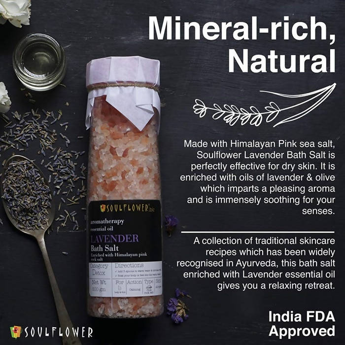 Soulflower Aromatherapy Essential Oil Lavender Bath Salt Enriched With Himalayan Pink Rock Salt - DrMediCart