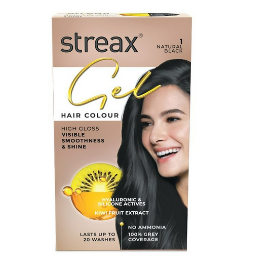 Streax Gel No Ammonia 100% Grey Coverage Hair Color - Natural Black