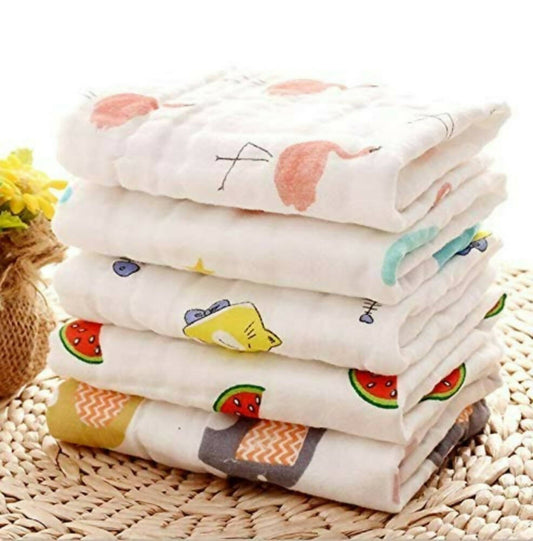 Mom Care Muslin Cotton Face Towels Set Of 5