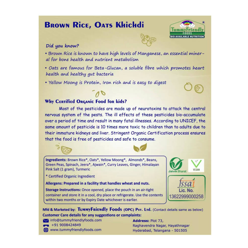 TummyFriendly Foods Organic Brown Rice, Oats Khichdi Mix for Toddler, 1 Year - Drmedicart