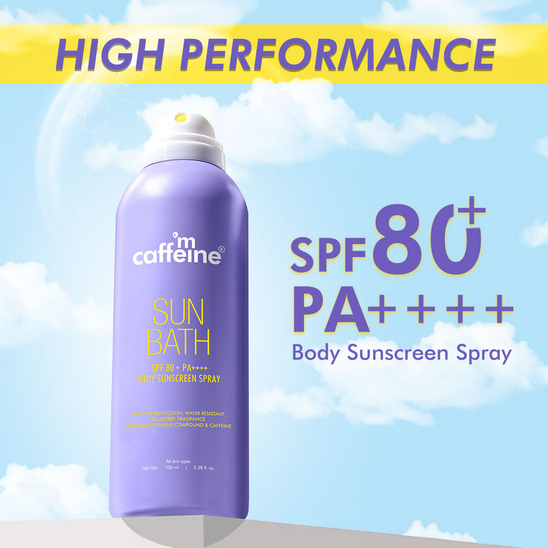 mCaffeine Sun Bath SPF 80+ PA ++++ Body Sunscreen Spray