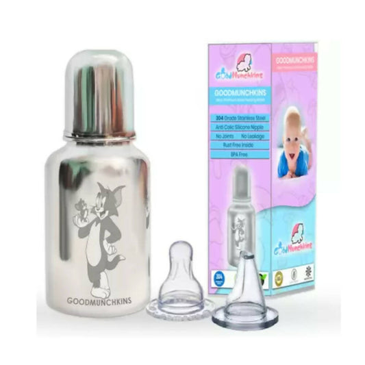 Buy Goodmunchkins Stainless Steel Feeding Rustfree Bottle with 2 Anti Colic Silicone Nipple For Kids 300ml from DrMediCart, Ship from India to USA