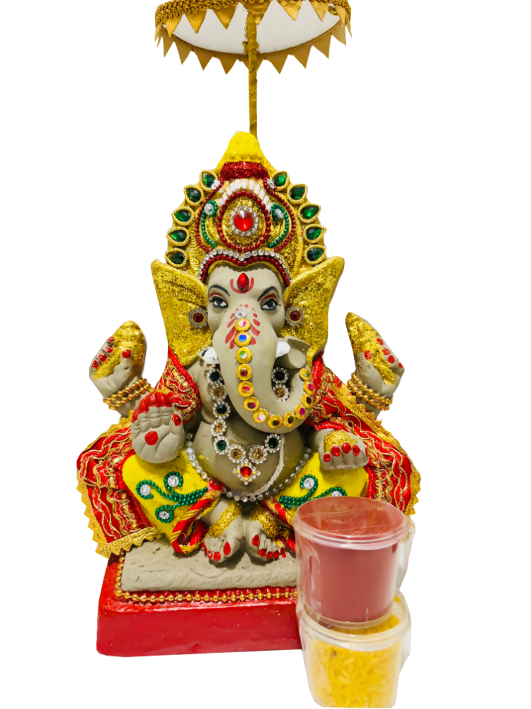 Eco-Friendly Ganesh Idols (Non-Toxic Colors) With Chatri, Kumkum & Akshat