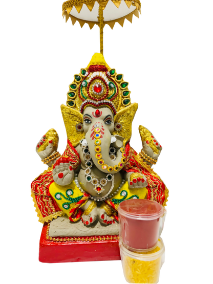 Eco-Friendly Ganesh Idols (Non-Toxic Colors) With Chatri, Kumkum & Akshat