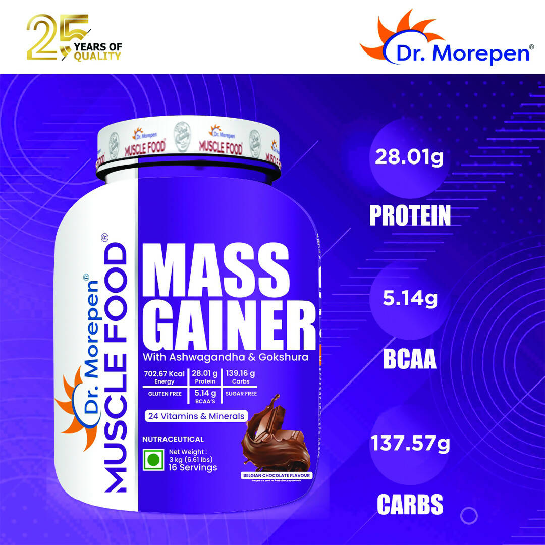 Dr. Morepen Muscle Food Mass Gainer with Ashwagandha & Gokshura - Belgian Chocolate Flavour
