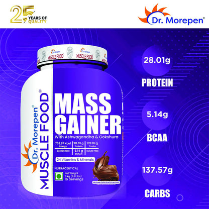 Dr. Morepen Muscle Food Mass Gainer with Ashwagandha & Gokshura - Belgian Chocolate Flavour