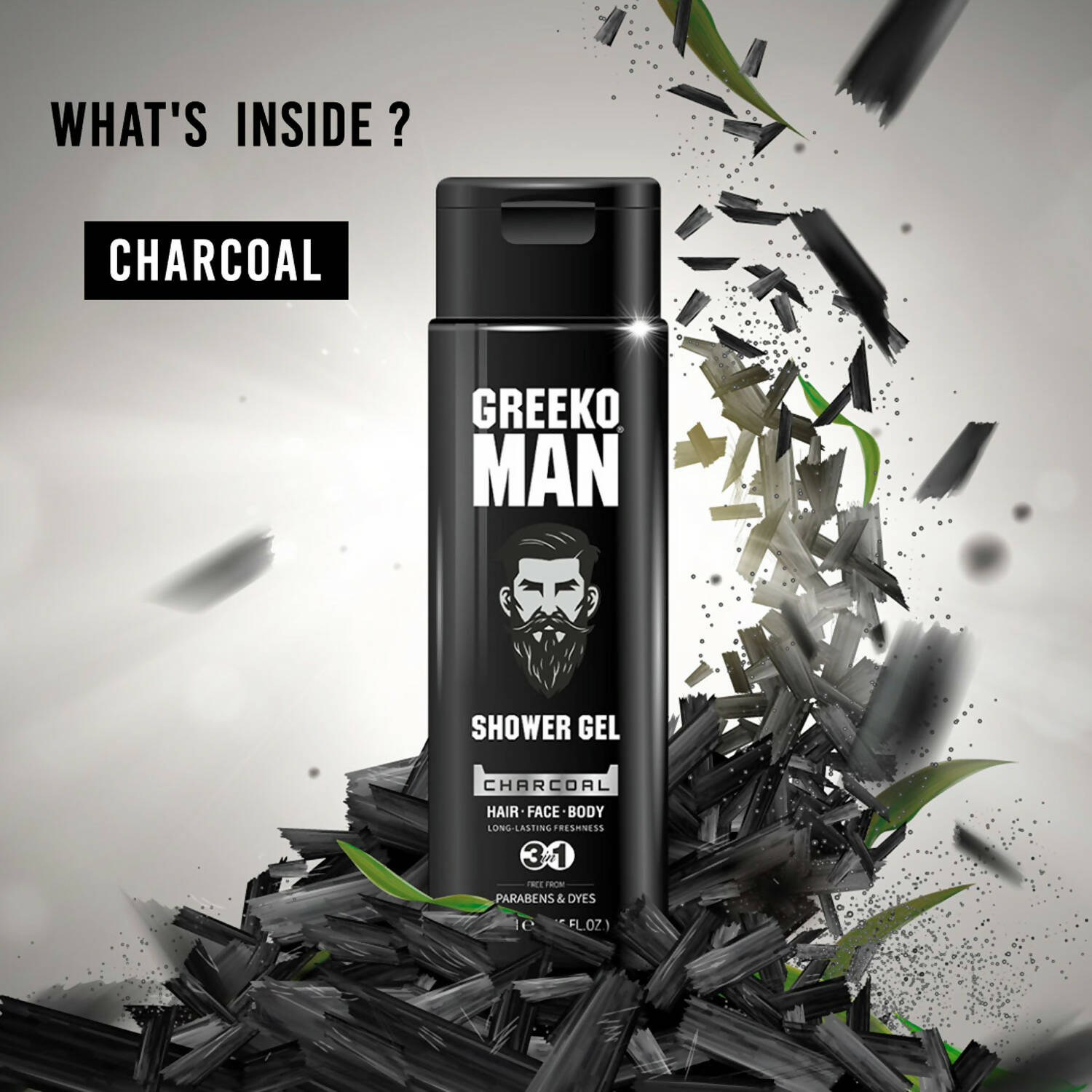 Vasu Healthcare Greeko Man 3 in 1 Charcoal Shower Gel - Drmedicart