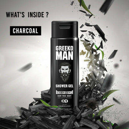 Vasu Healthcare Greeko Man 3 in 1 Charcoal Shower Gel - Drmedicart