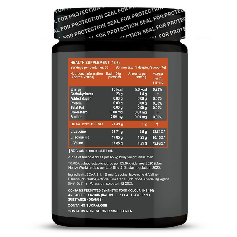 Carbamide Forte BCAA Powder With 2:1:1 Ideal Ratio - Orange Flavour