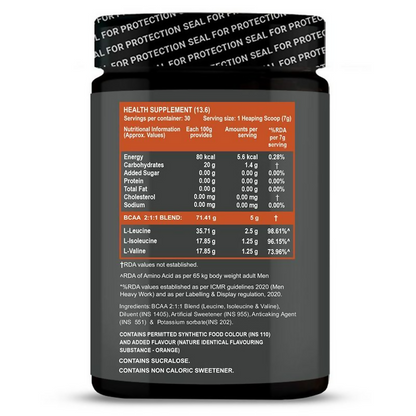 Carbamide Forte BCAA Powder With 2:1:1 Ideal Ratio - Orange Flavour