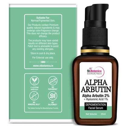St.Botanica Alpha Arbutin 2% + Hyaluronic Acid 1% Depigmentation Facial Serum